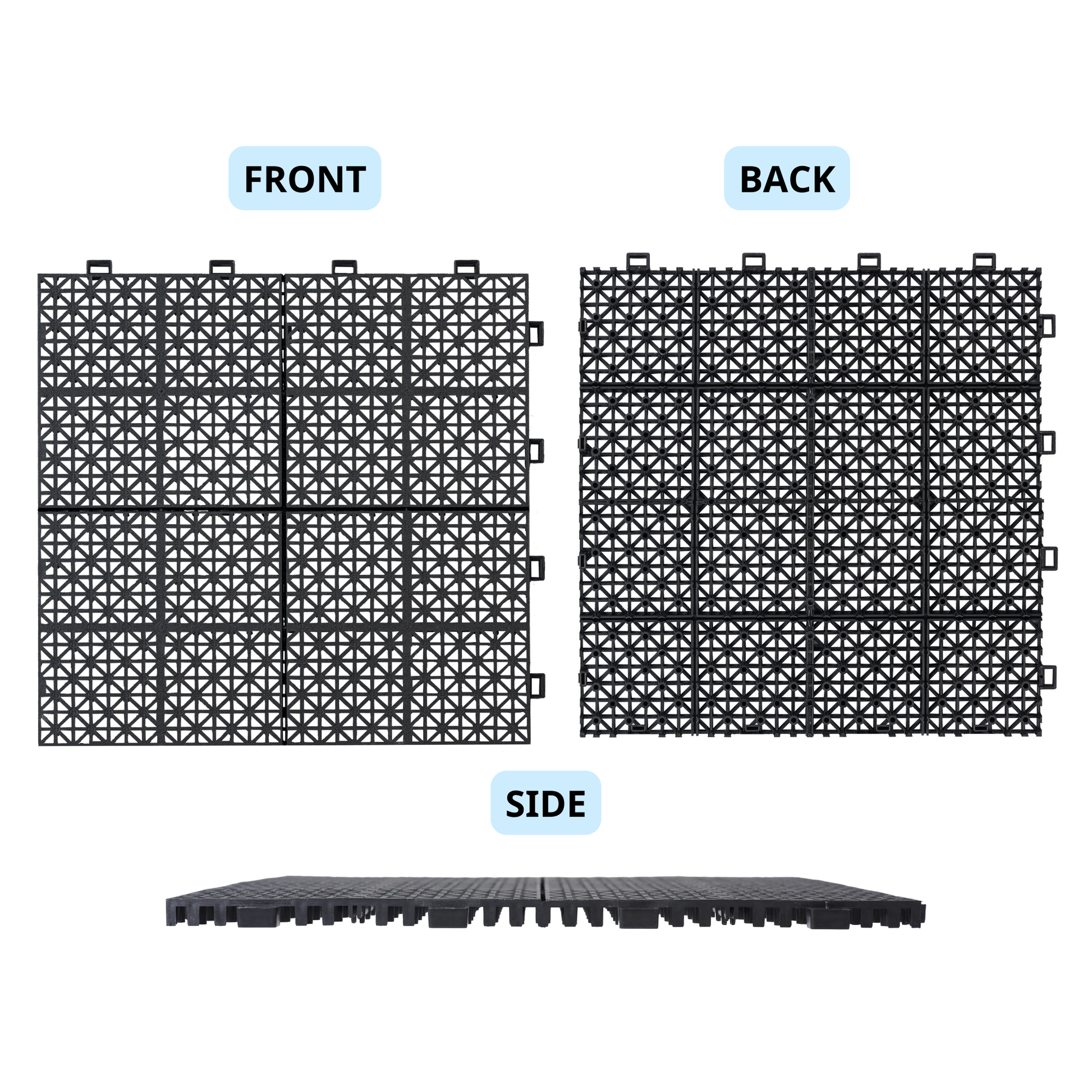 12 x 12 inch black interlocking deck tiles, plastic waterproof, weighing up to 6613 pounds, with a rose pattern pack of 12 - Korvel
