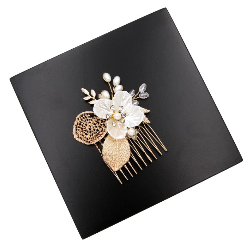 Golden leaf hair comb bridal headdress insert comb jewelry - Korvel