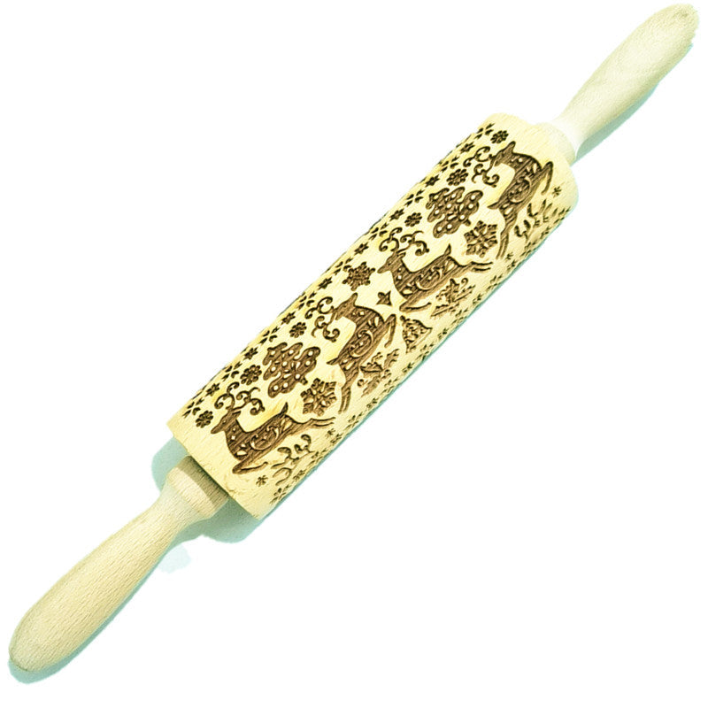 Wooden Rolling Pin Beechwood Laser Engraved Printed Rolling Pin Embossing Rolling Pin Christmas Flip Sugar Cookie Rolling Pin - Korvel