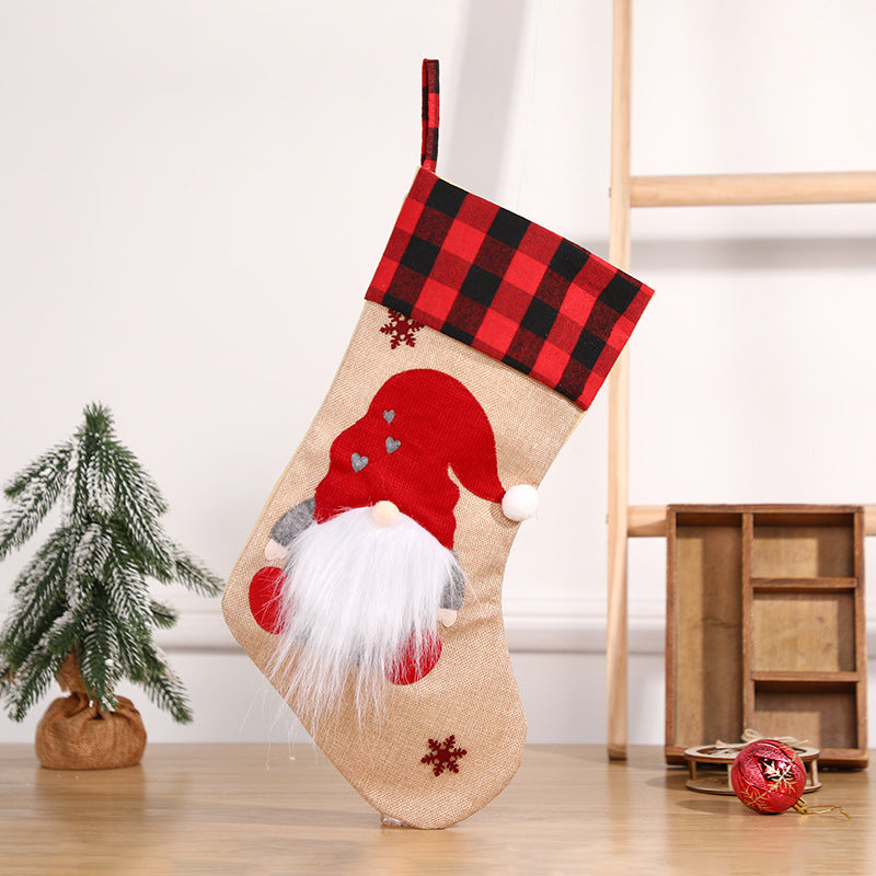 Christmas Socks Pendant Faceless Elderly Checkered Christmas Socks Gift Bag Christmas Decorations - Korvel