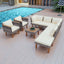 9-piece Patio rattan furniture set with Acacia wooden legs and tabletop sofa set, coffee table washable cushion beige - Korvel