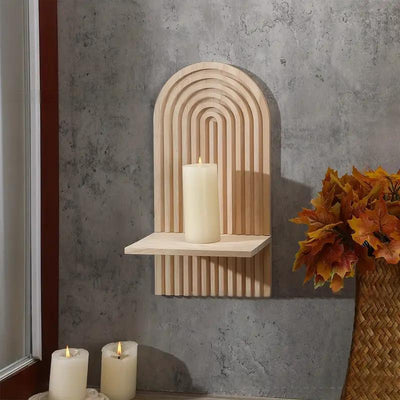 Bohemian style wooden arched wall hanging double layered candlestick vase suitable for decorating living room and bedroom walls - Korvel