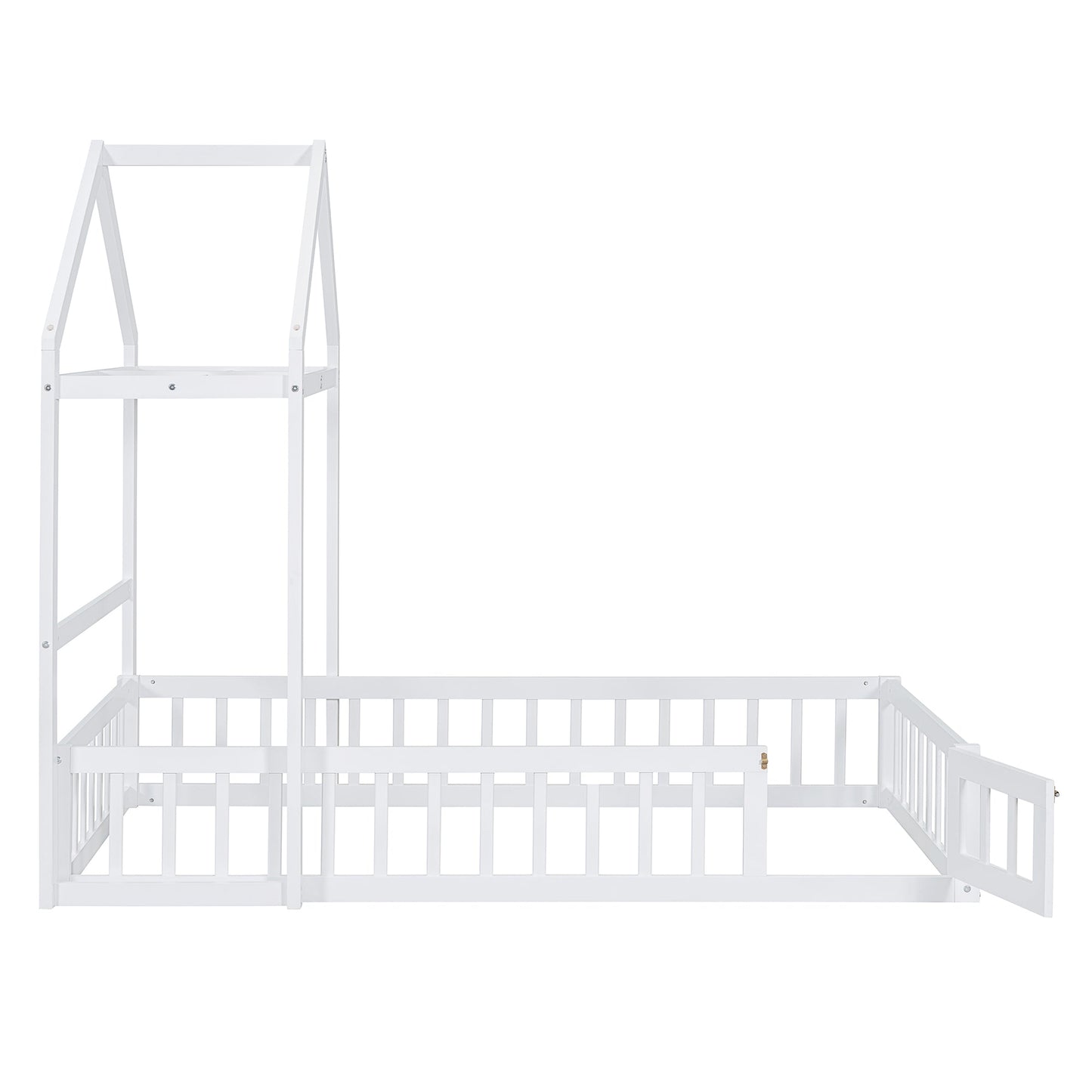 Wooden Twin Size Children's Bed with Detachable Headboard and Integrated Clothes Drying Rack, White - Korvel