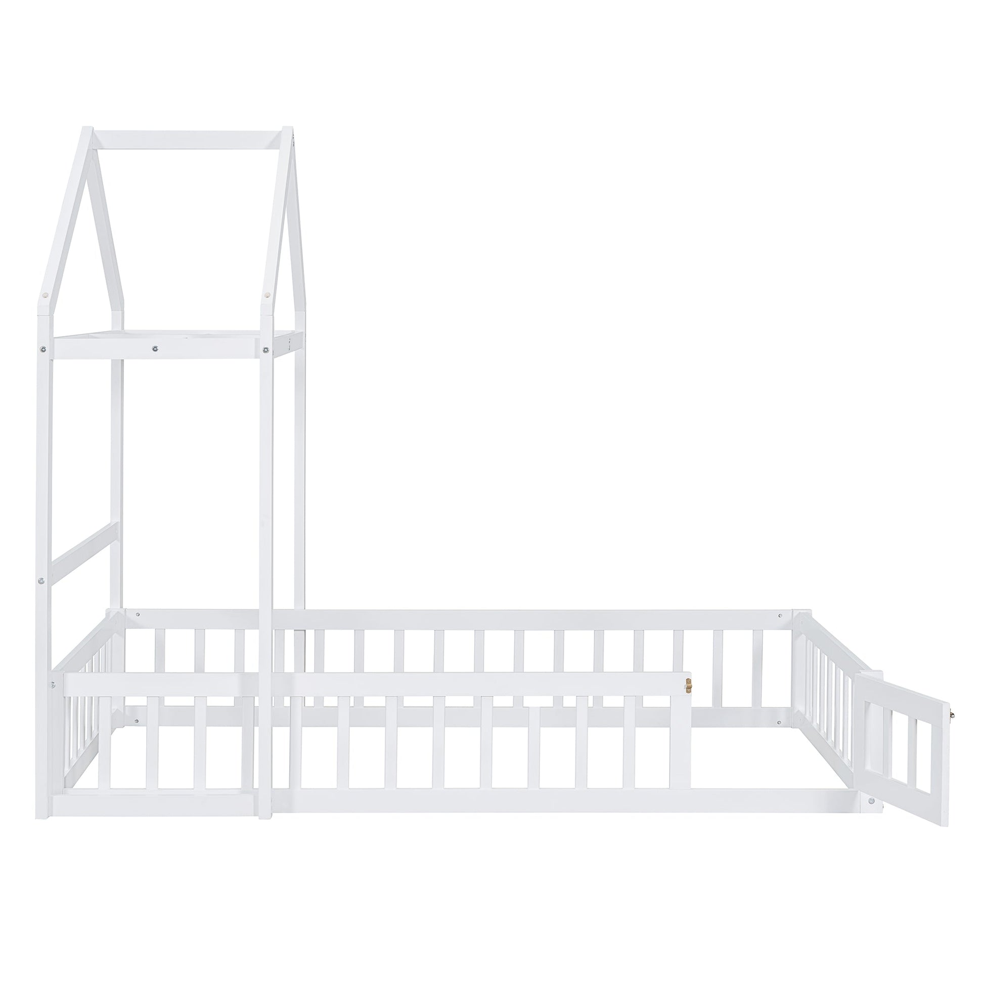 Wooden Twin Size Children's Bed with Detachable Headboard and Integrated Clothes Drying Rack, White - Korvel