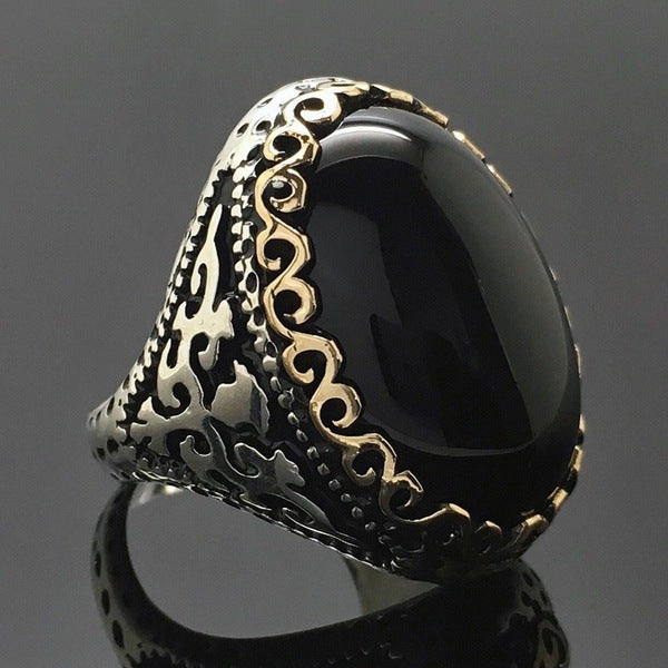 925 Thai Silver Black Zircon Plated Ring with Goose Egg Color Separation - Korvel