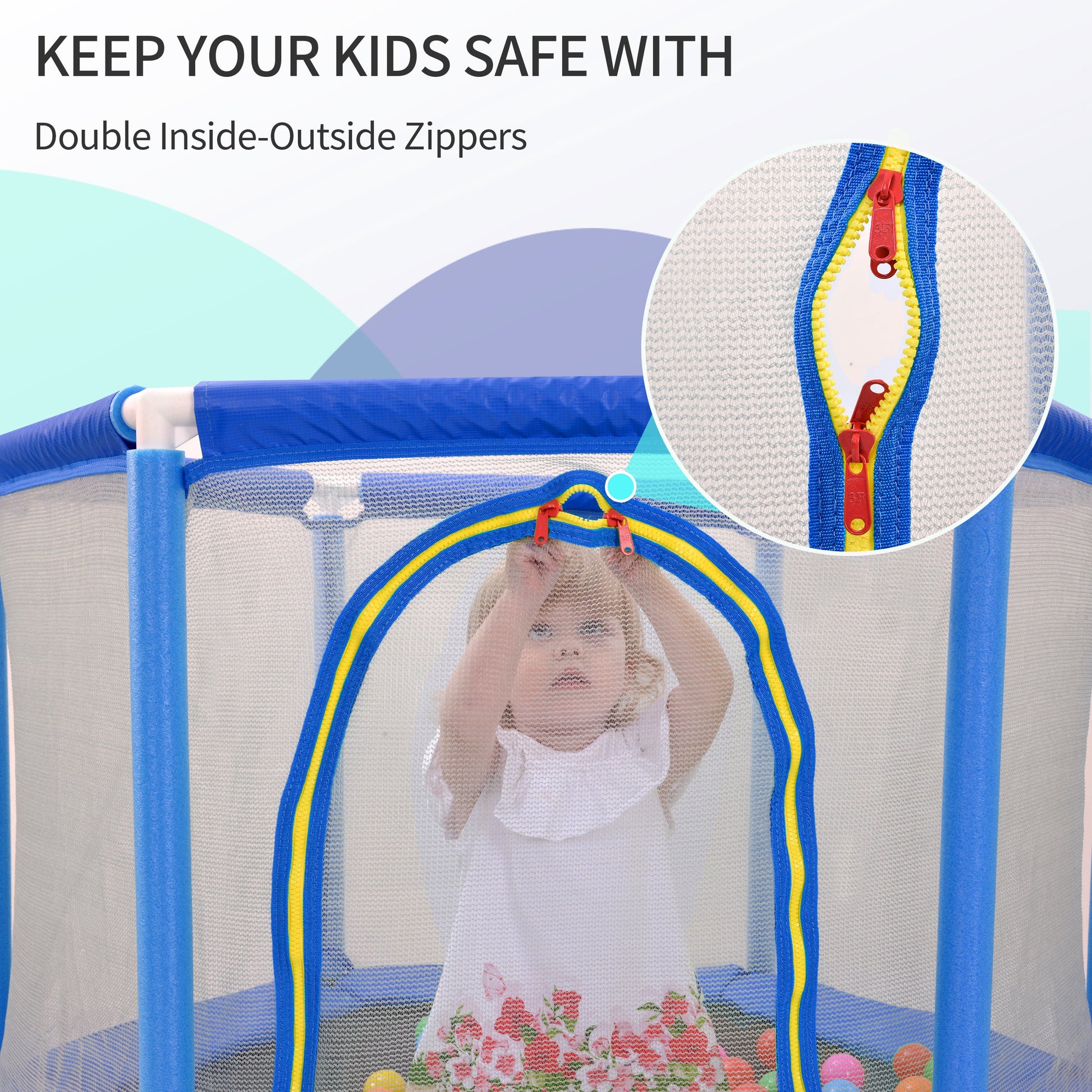 55'' Toddlers Trampoline with Safety Enclosure Net and Balls, Indoor Outdoor Mini Trampoline for Kids - Korvel