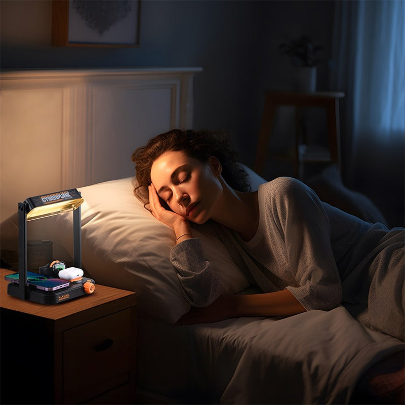 Multifunctional wireless charging night light mobile phone earphone watch three-in-one charger bed table desktop small table lamp - Korvel