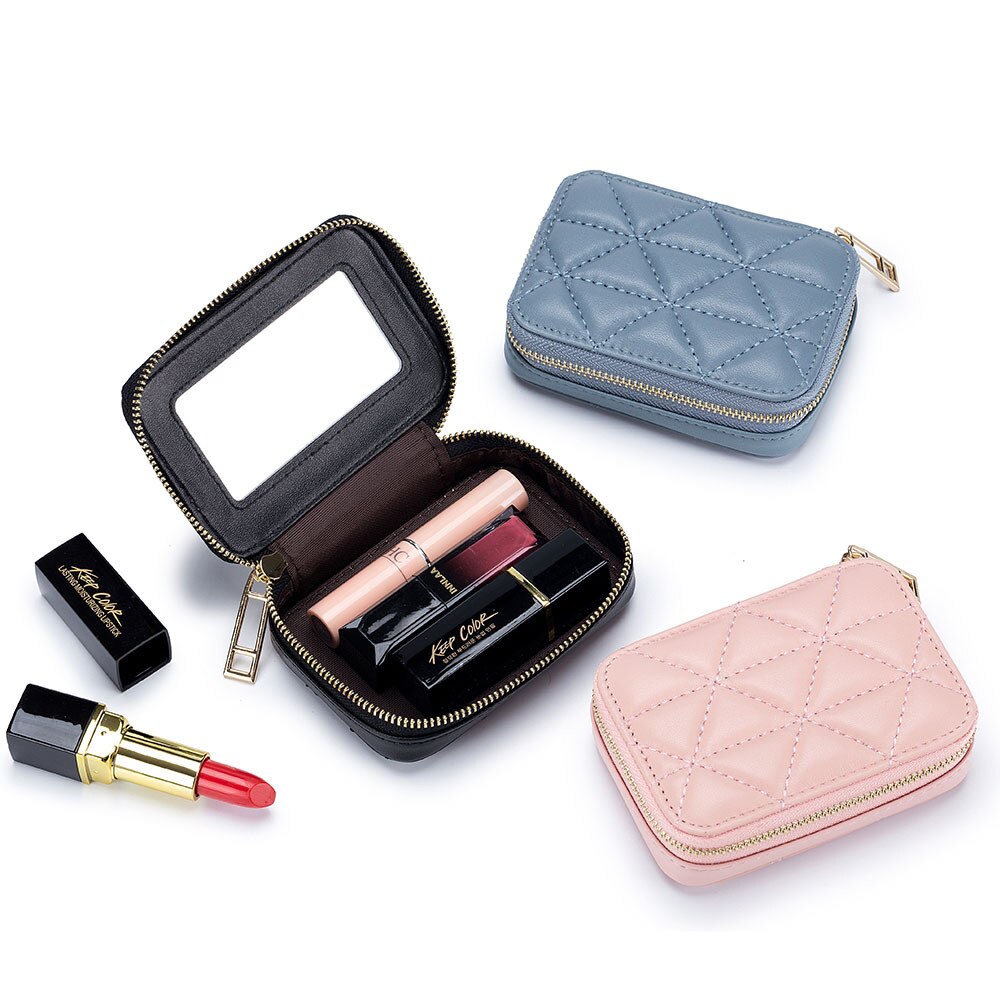 Premium Portable Lipstick Case with Mirror - Genuine Leather