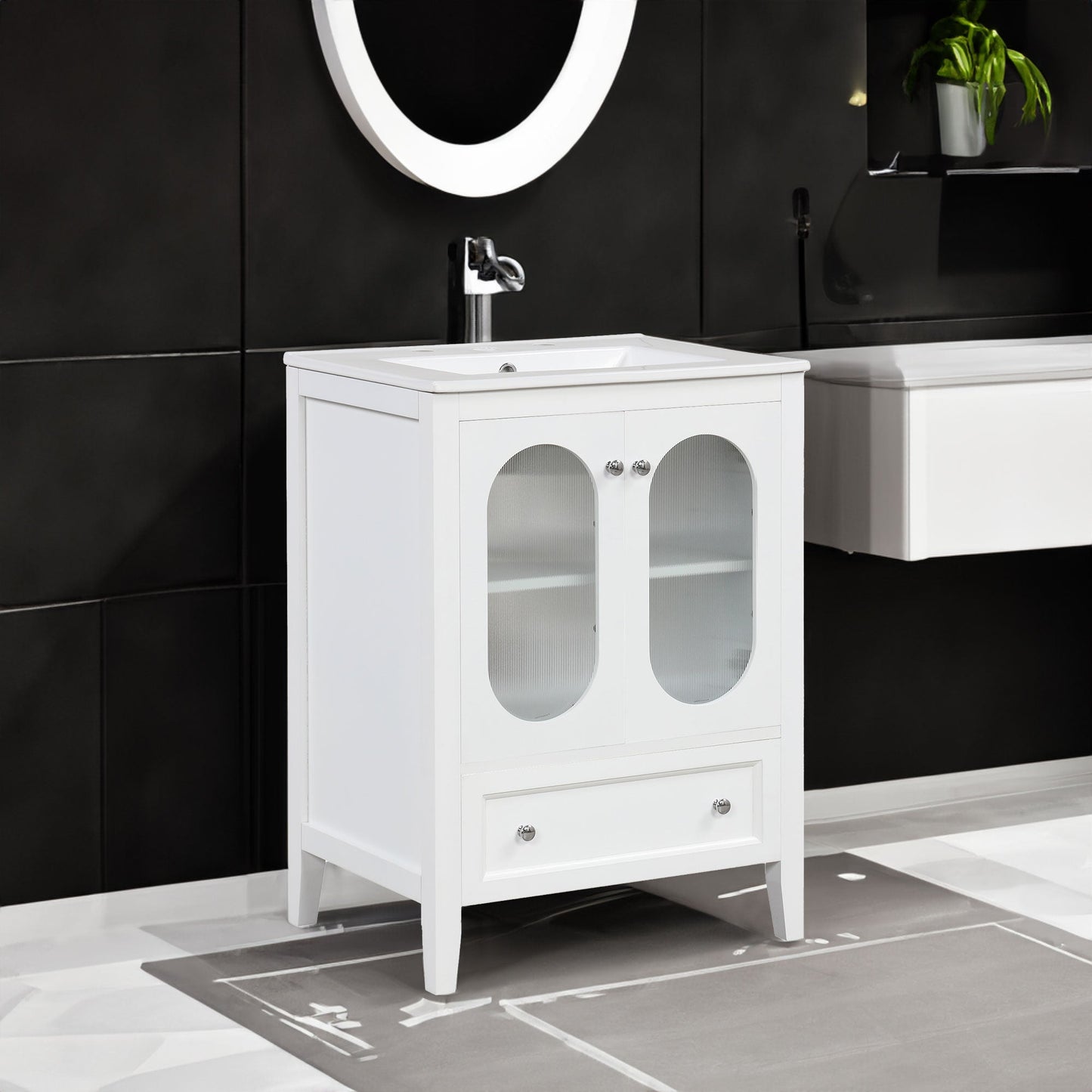 Meuble de salle de bain blanc de 24" avec lavabo et rangement