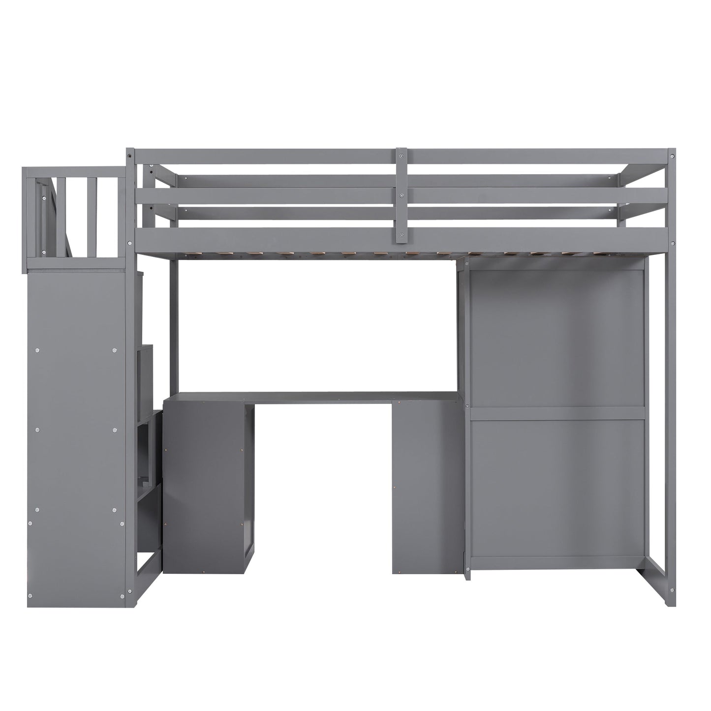 Cama loft tamaño twin con armario y almacenamiento en gris