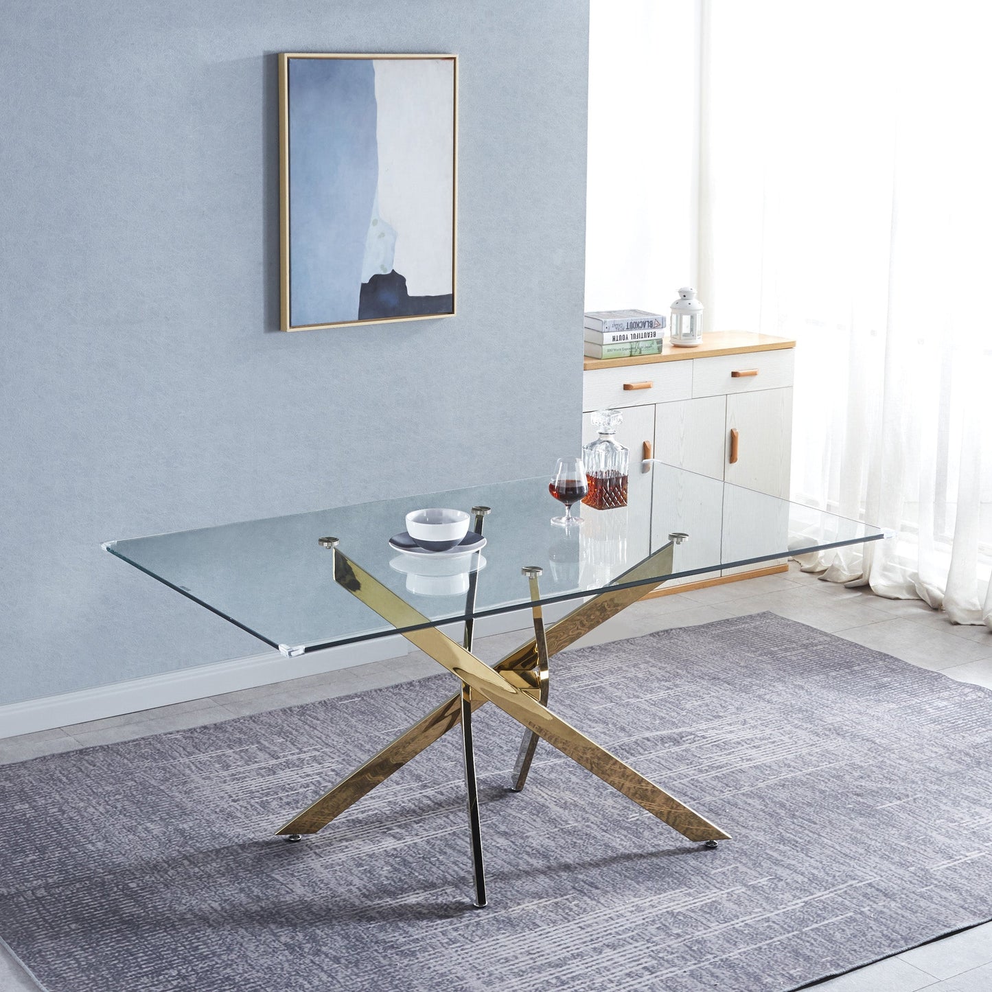 Modern Glass Dining Table with Chrome Base