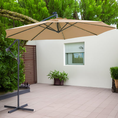 10 FT Solar LED Patio Umbrella with Easy Open Adjustment - Taupe