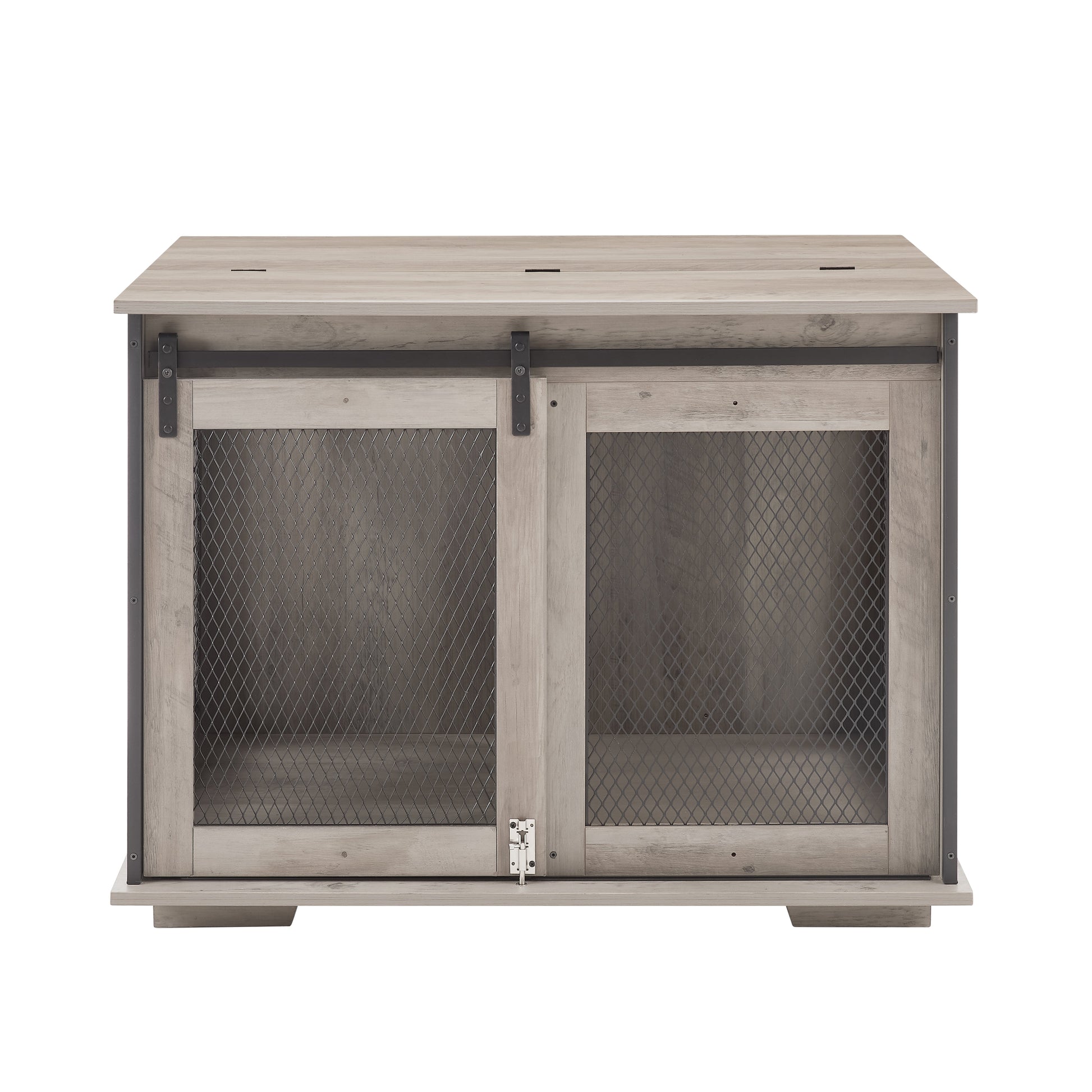 Farmhouse Dog Cage Crate Furniture with Sliding Barn Door, Farmhouse Wooden Dog Kennel End Table with Flip-top Plate Dog House - Korvel