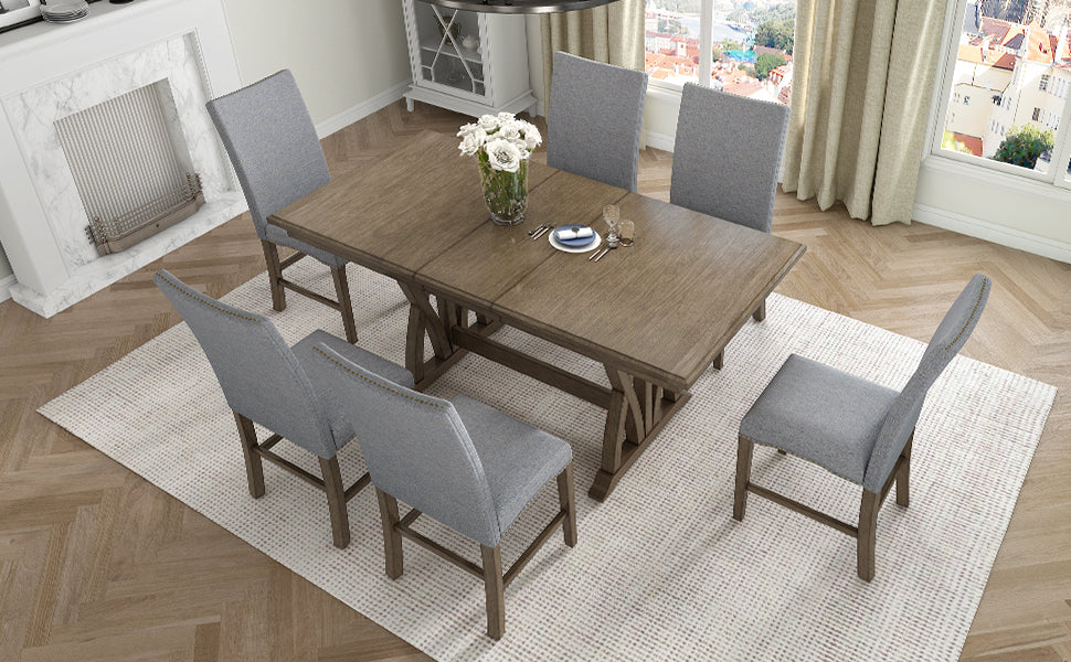 Ensemble de salle à manger TOPMAX en bois massif de style mid-century de 7 pièces