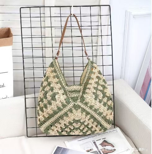 Hollow out straw woven bag woven belt armpit bag - Korvel