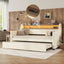 Twin Size Daybed with Trundle, Upholstered Daybed with Charging Station and LED Lights, White - Korvel