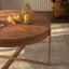 33.86"Modern Retro Splicing Round Coffee Table Fir Wood Table Top with Gold Cross Legs Base(Same SKU:W757126236) - Korvel