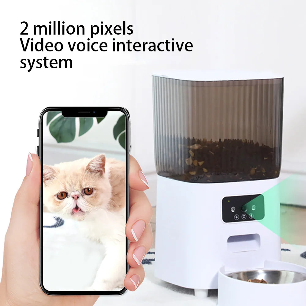 5L Double Bowls Smart Automatic Cat Feeder With Camera Cat Dry Food Video Dispenser Pet Smart Voice Recorder Auto Feeder For Dog - Korvel