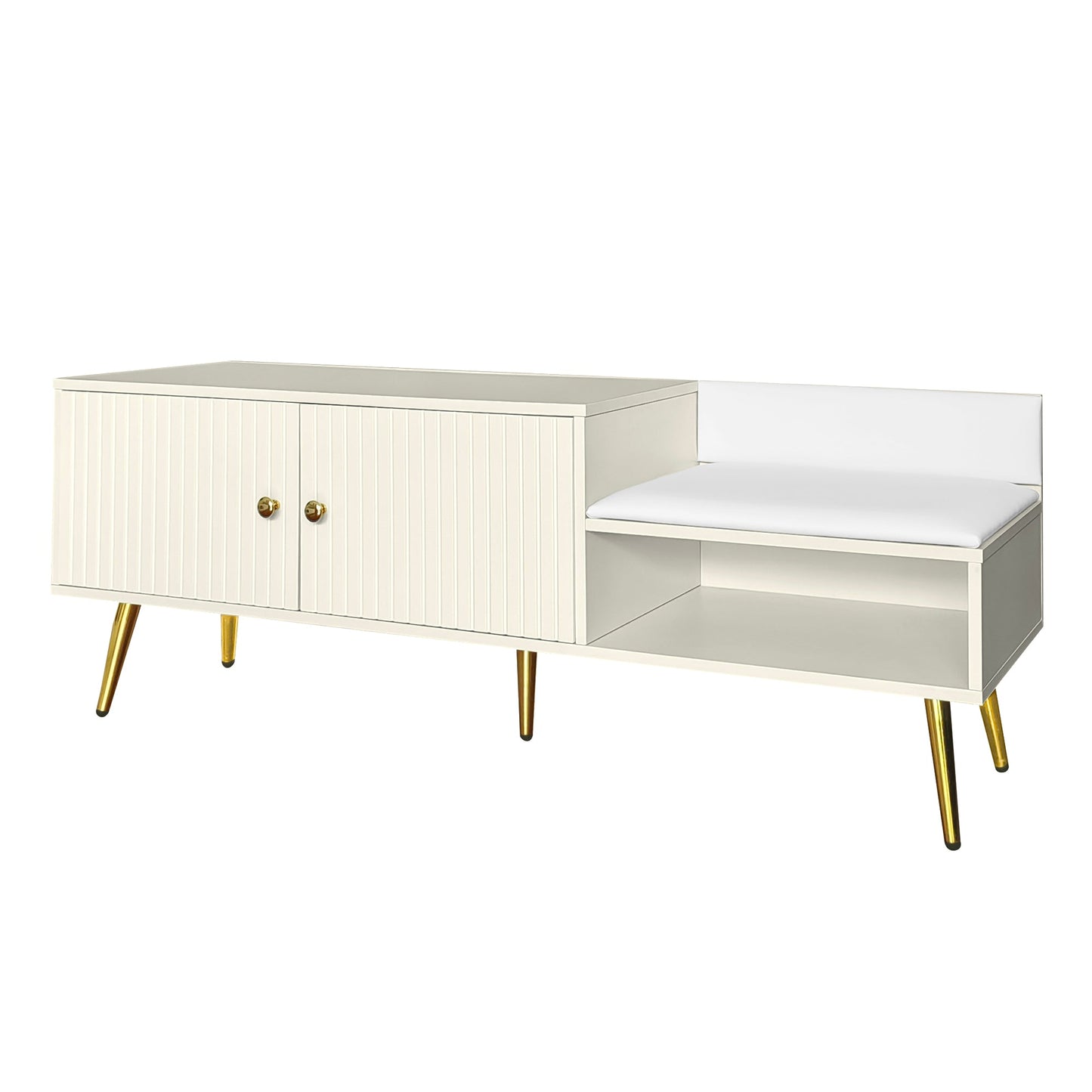 Modern Shoe Storage Bench with Hidden Storage and Upholstered Cushions for Bedside, Living Room and Entryway ((Antique White) - Korvel