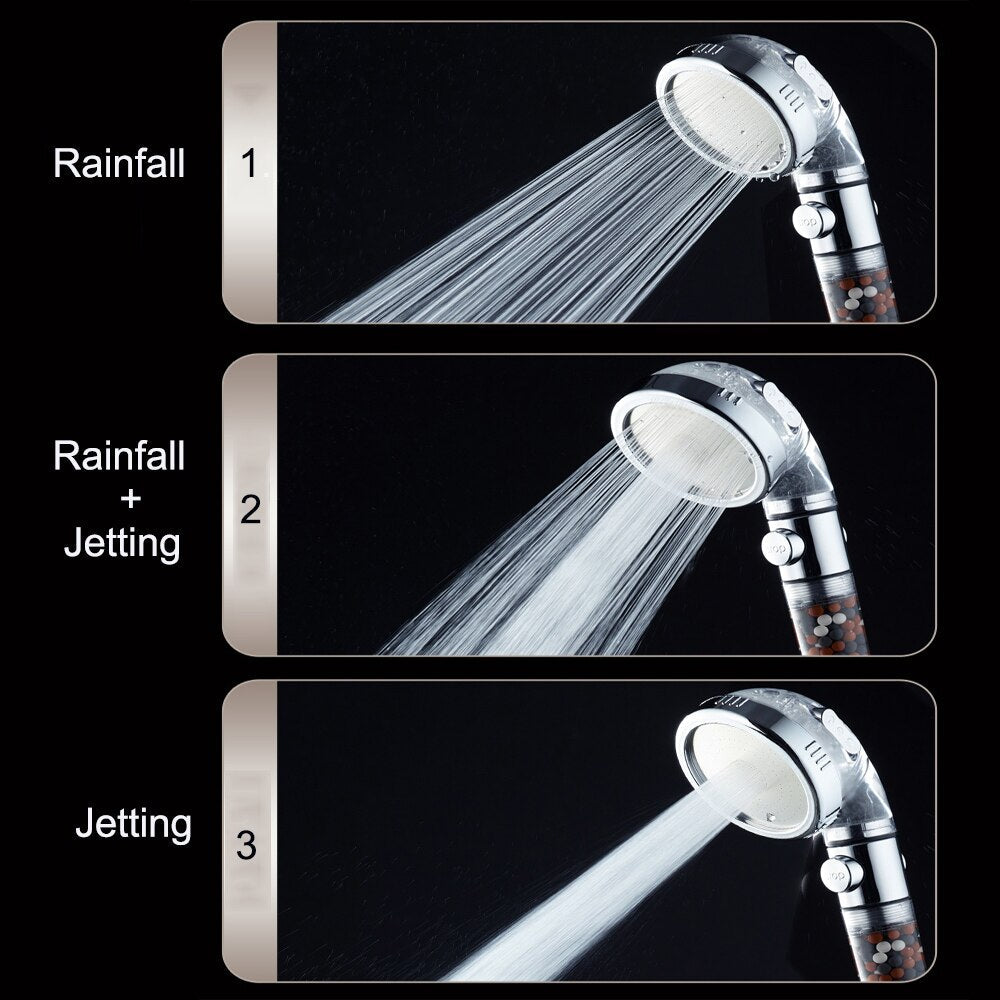 New Tourmaline balls Filter Shower Head Water saving 3 Modes adjustable SPA shower head on/off button high pressure shower - Korvel
