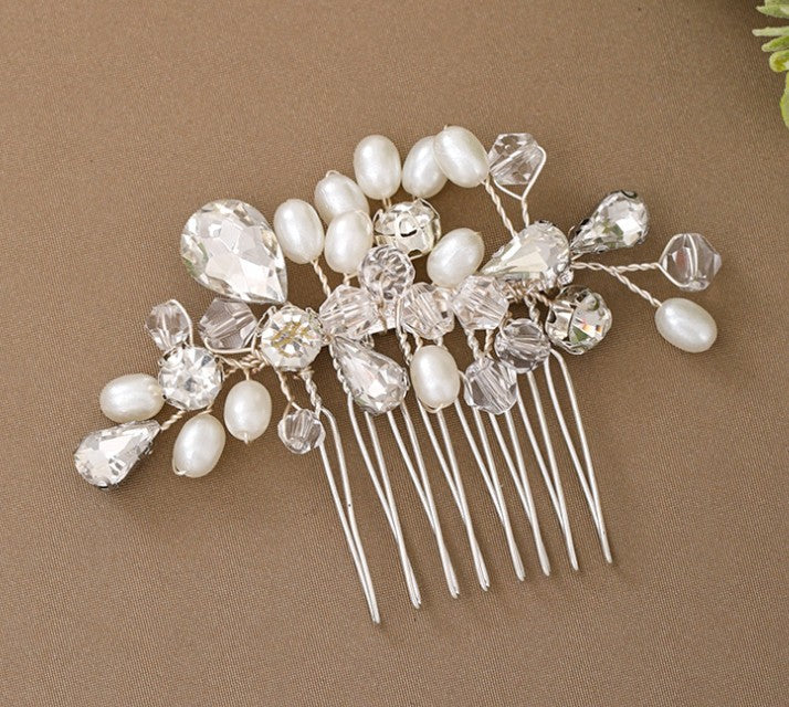 Elegant Handmade Crystal Pearl Hair Comb