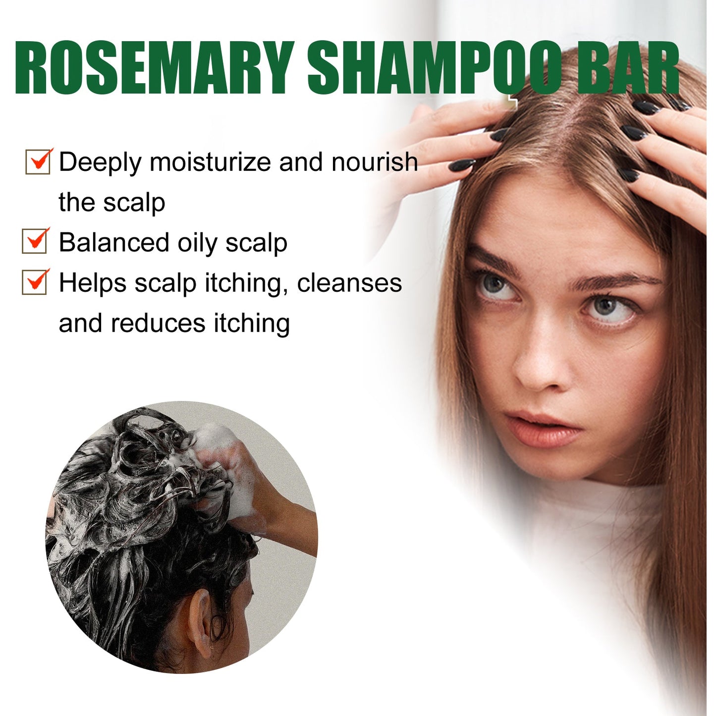 Rosemary Dense Hair Shampoo Soap To Remove Dandruff, Nourish Hair, Moisten Hair, Nourish Scalp And Improve Frizz - Korvel