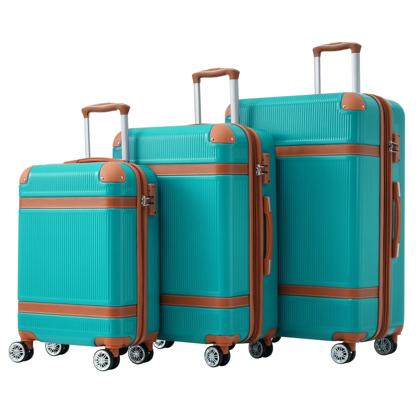 Hardshell Luggage Sets 3 Piece double spinner 8 wheels Suitcase with TSA Lock Lightweight 20''24''28'' Green + ABS - Korvel