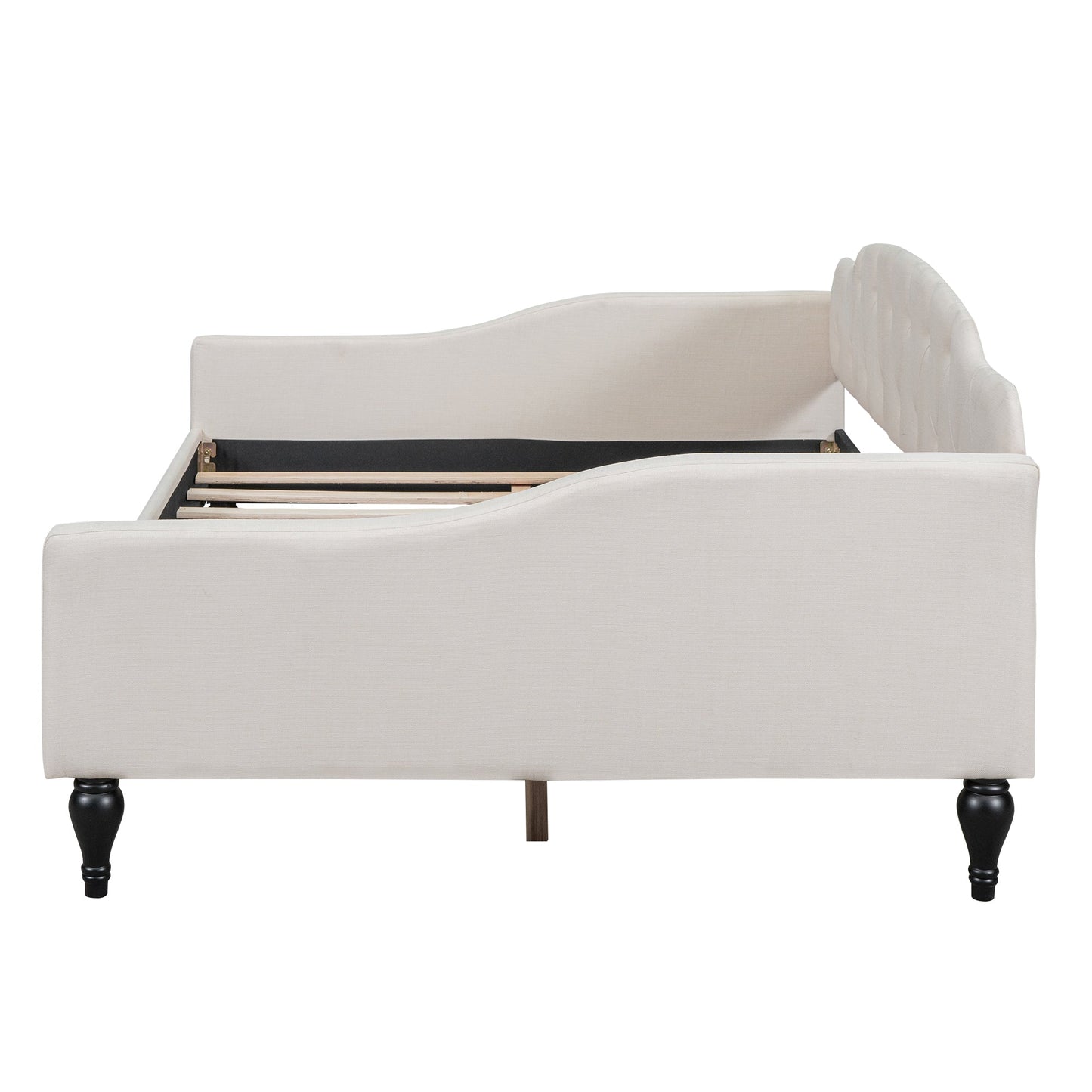 Full Size Upholstered Tufted Daybed in Beige