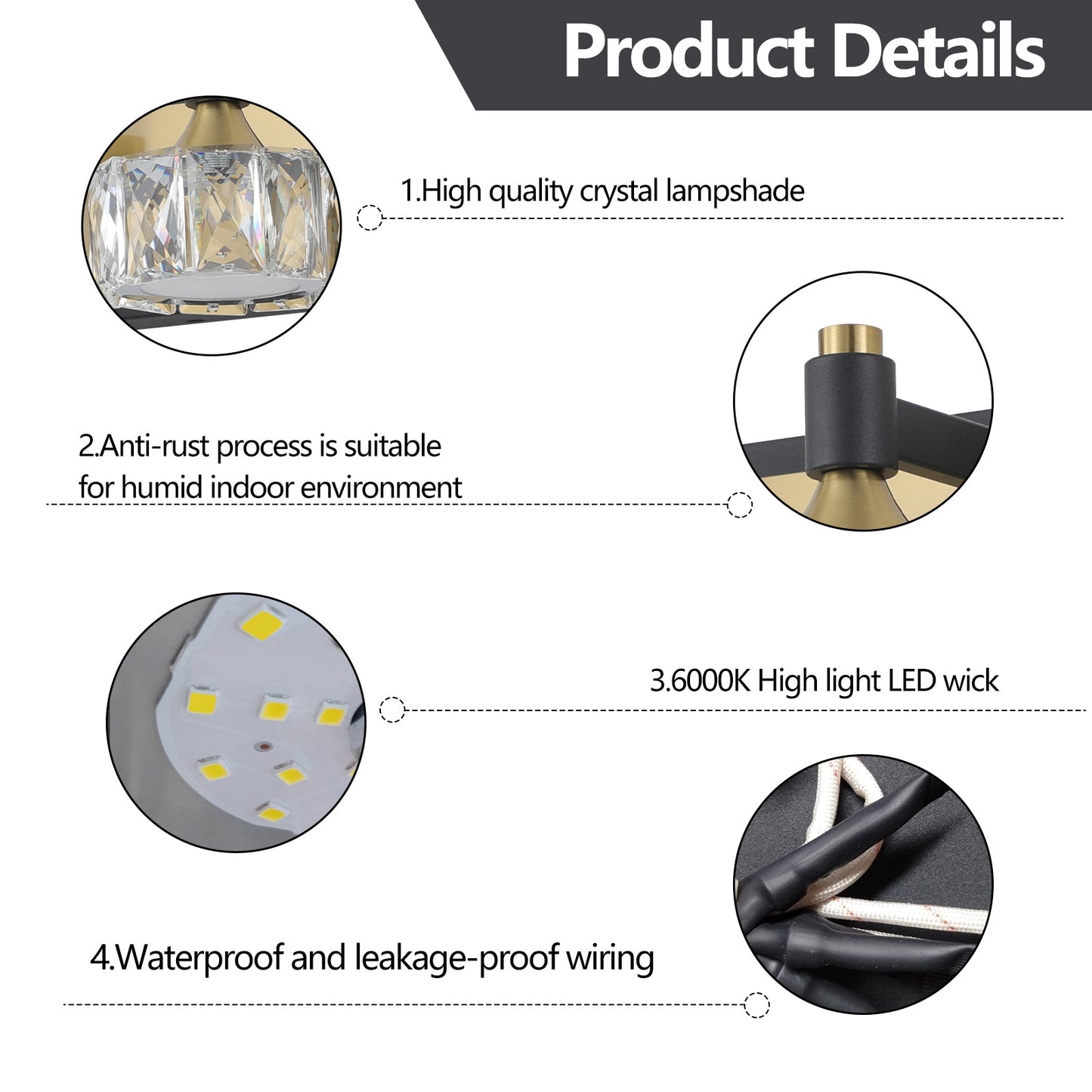 LED 3-Light Modern Crystal Bathroom Vanity Light Over Mirror Bath Wall Lighting Fixtures - Korvel