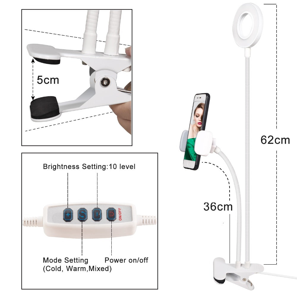 Photo Studio Selfie LED Ring Light with Cell Phone Mobile Holder for Youtube Live Stream Makeup Camera Lamp for iPhone Android - Korvel