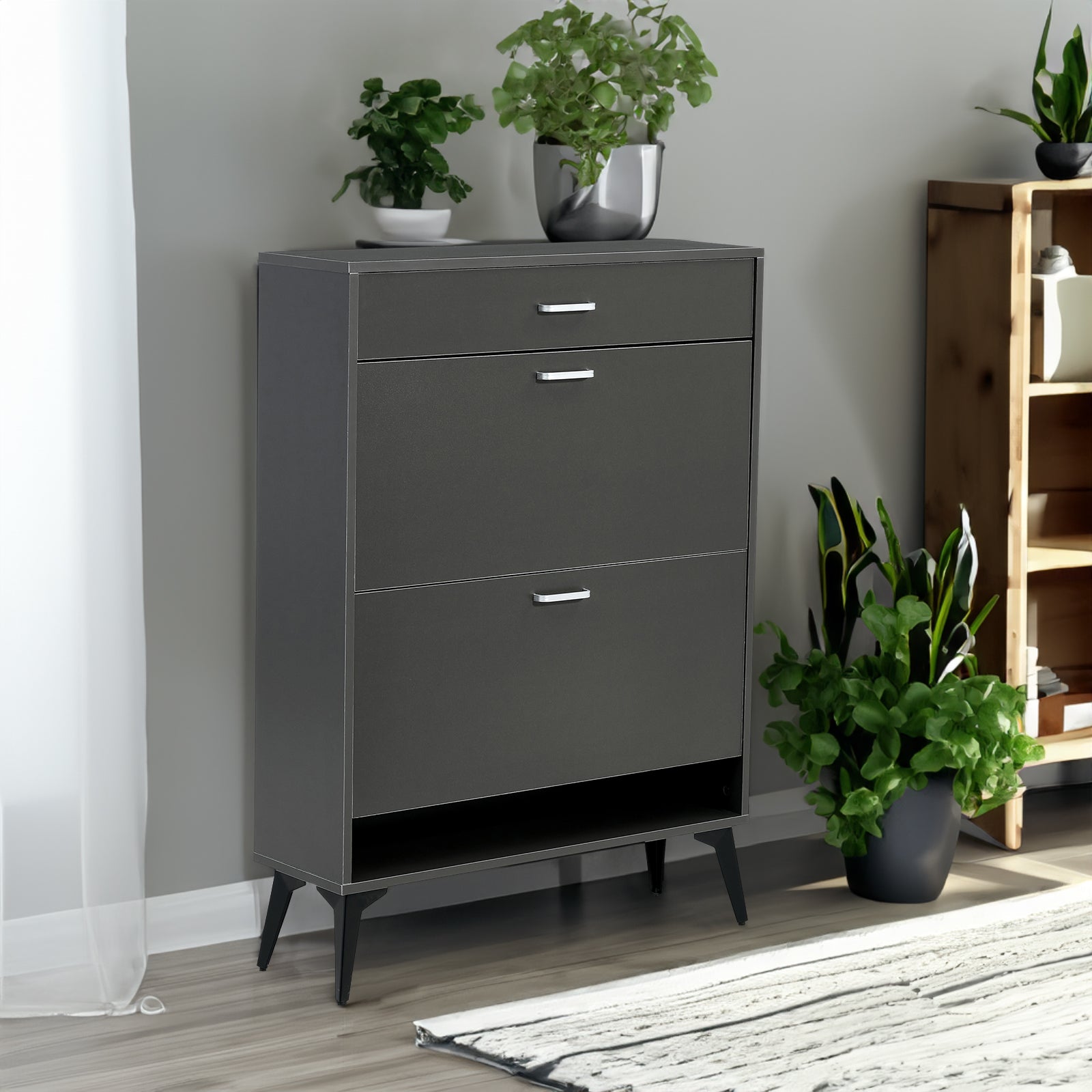 Shoe Cabinet , Shoe storage shelves, Grey - Korvel