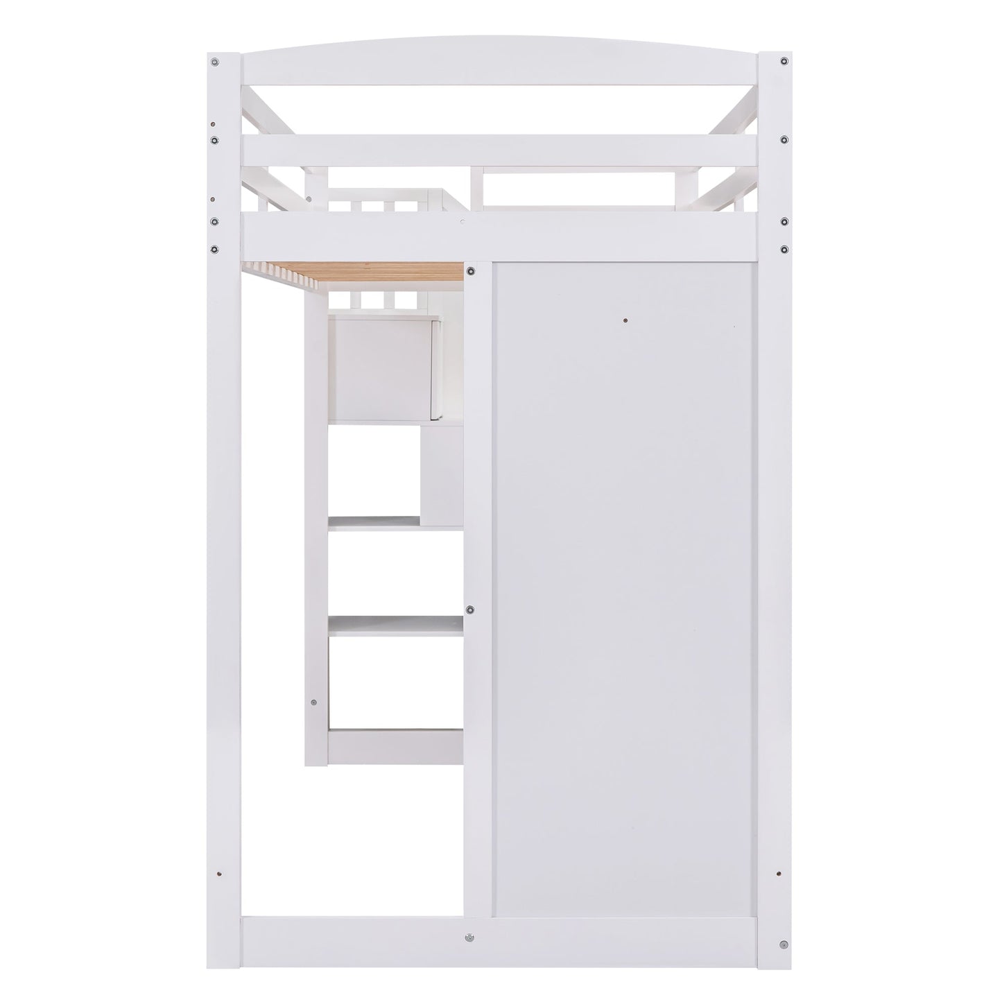 Elegant Twin Size Loft Bed with Wardrobe and Desk in White