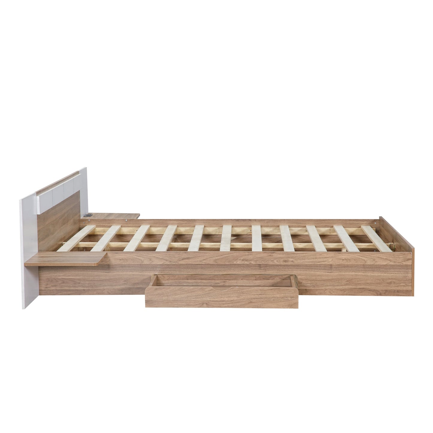 Queen Size Platform Bed with Headboard and Storage, Natural