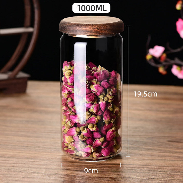 Bocal de rangement en verre premium avec couvercle en bois d'acacia