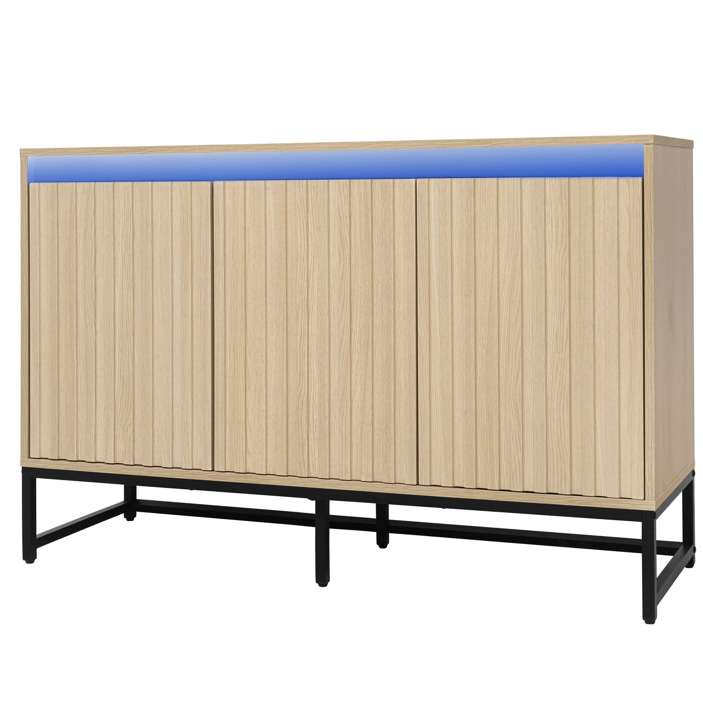 Engraved 3-door side panel with LED, self-service cabinet storage cabinet, modern coffee bar cabinet with adjustable shelf - Korvel