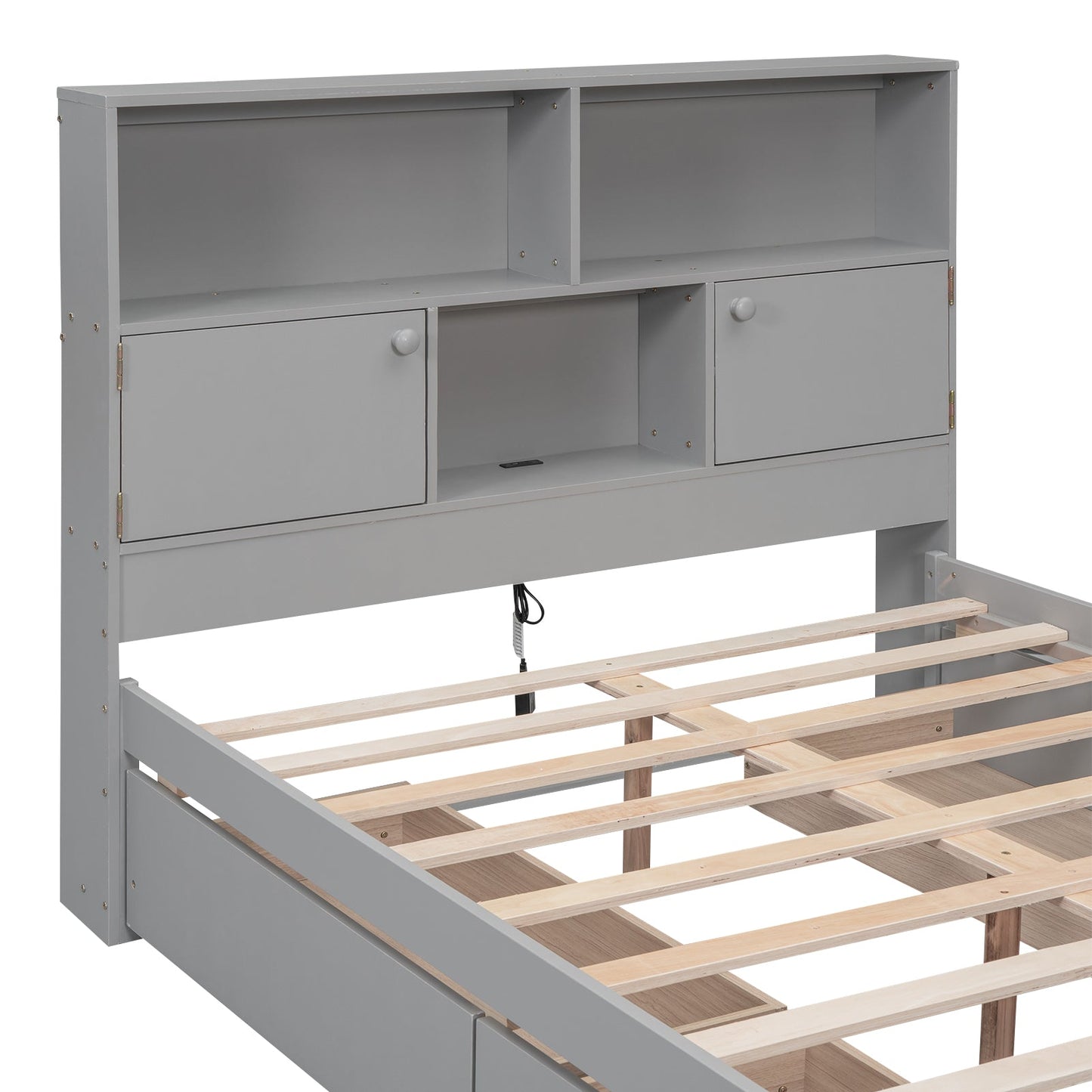 Full Size Platform Bed with Storage Headboard and Charging Station