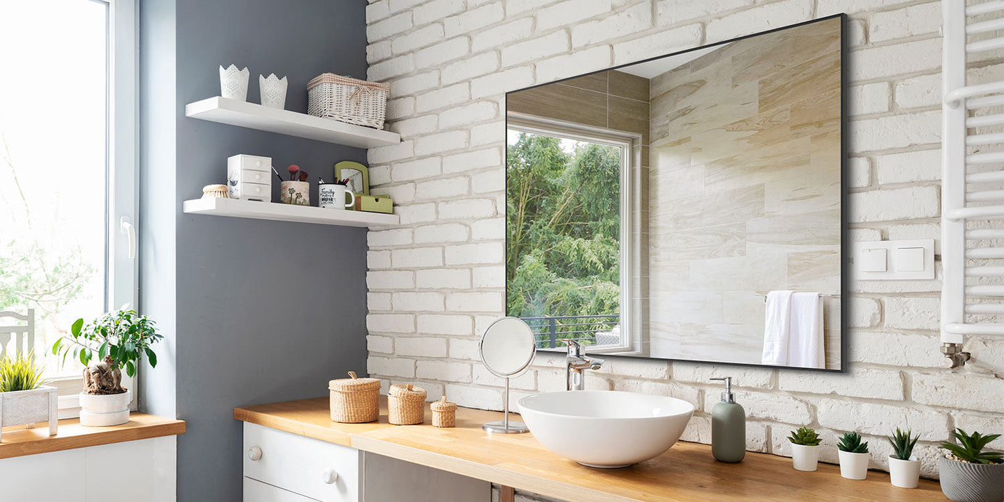 Modern Black Bathroom Mirror - 36x24 Inch Aluminum Frame