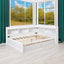 Elegant Full Bed with L-shaped Bookcases and Drawers in White