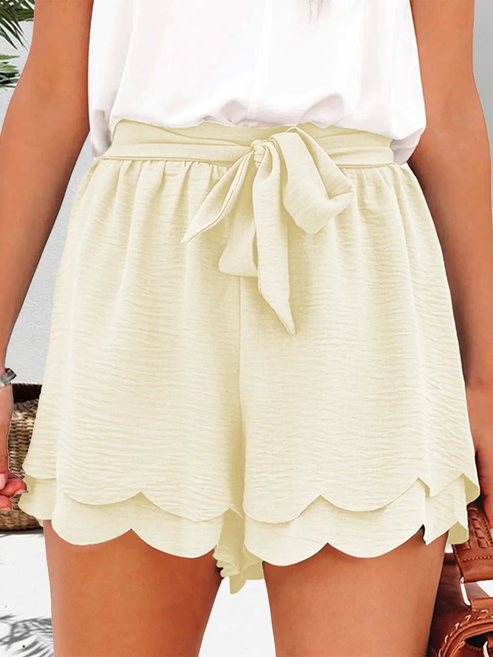 Tied Layered Scalloped Hem Shorts - Korvel