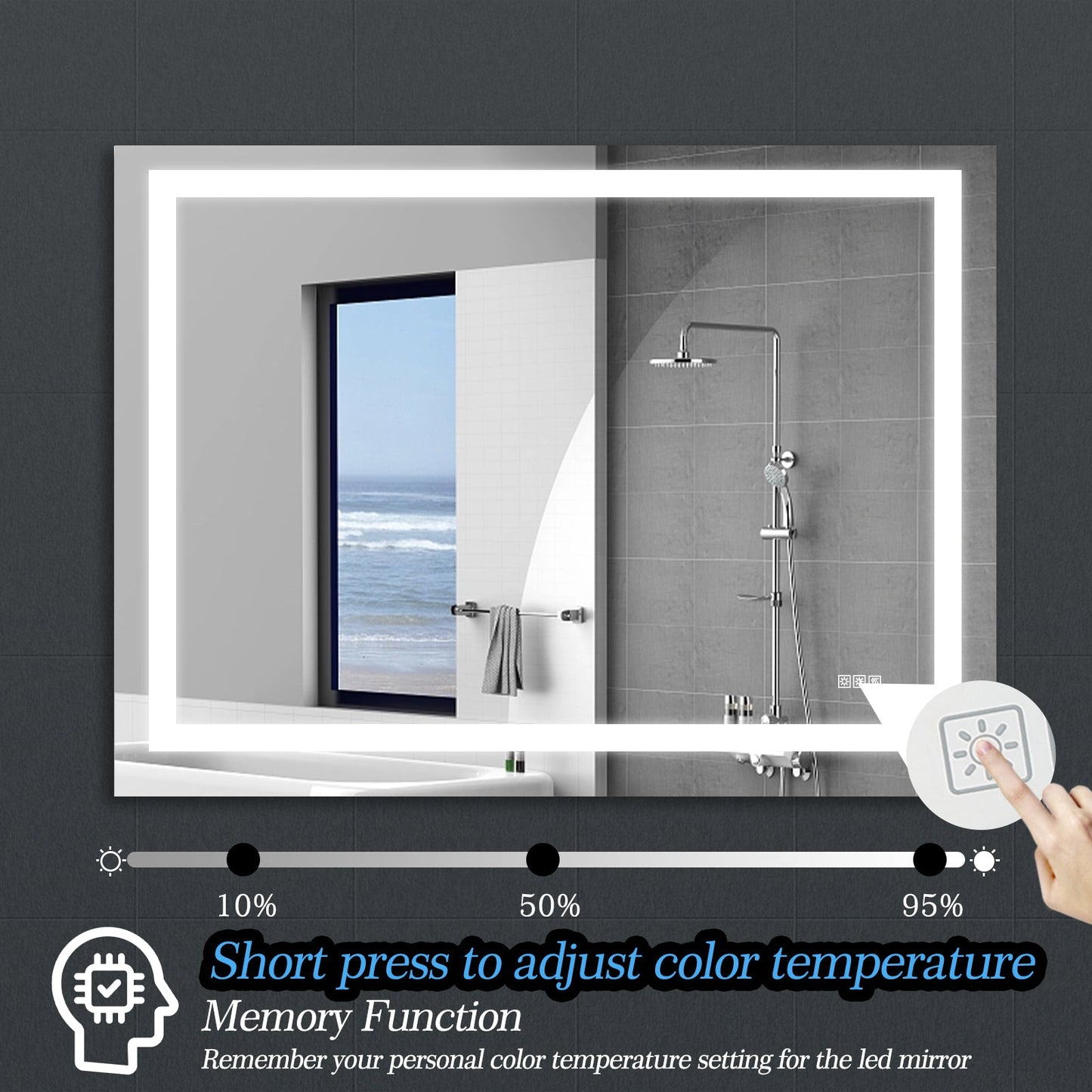 LED Bathroom Mirror 48x 36 Inch with lights, anti-Fog & Dimming Led Bathroom Vanity Mirror - Korvel