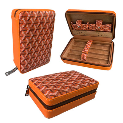 Carved version cigar box portable cedar wood cigar moisturizing box cowhide cigar box storage box Gaoxiba - Korvel