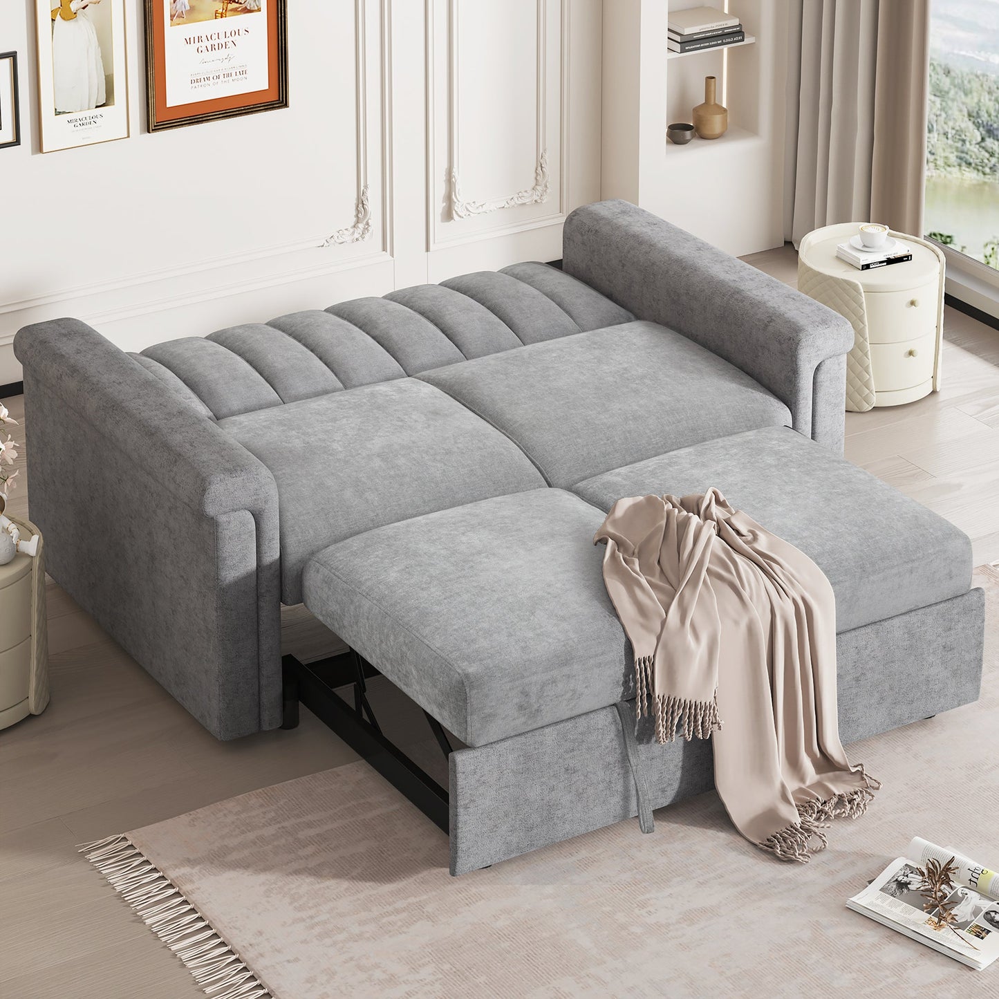 U_STYLE Convertible Soft Cushion Sofa Pull Bed ,for Two People to Sit On - Korvel