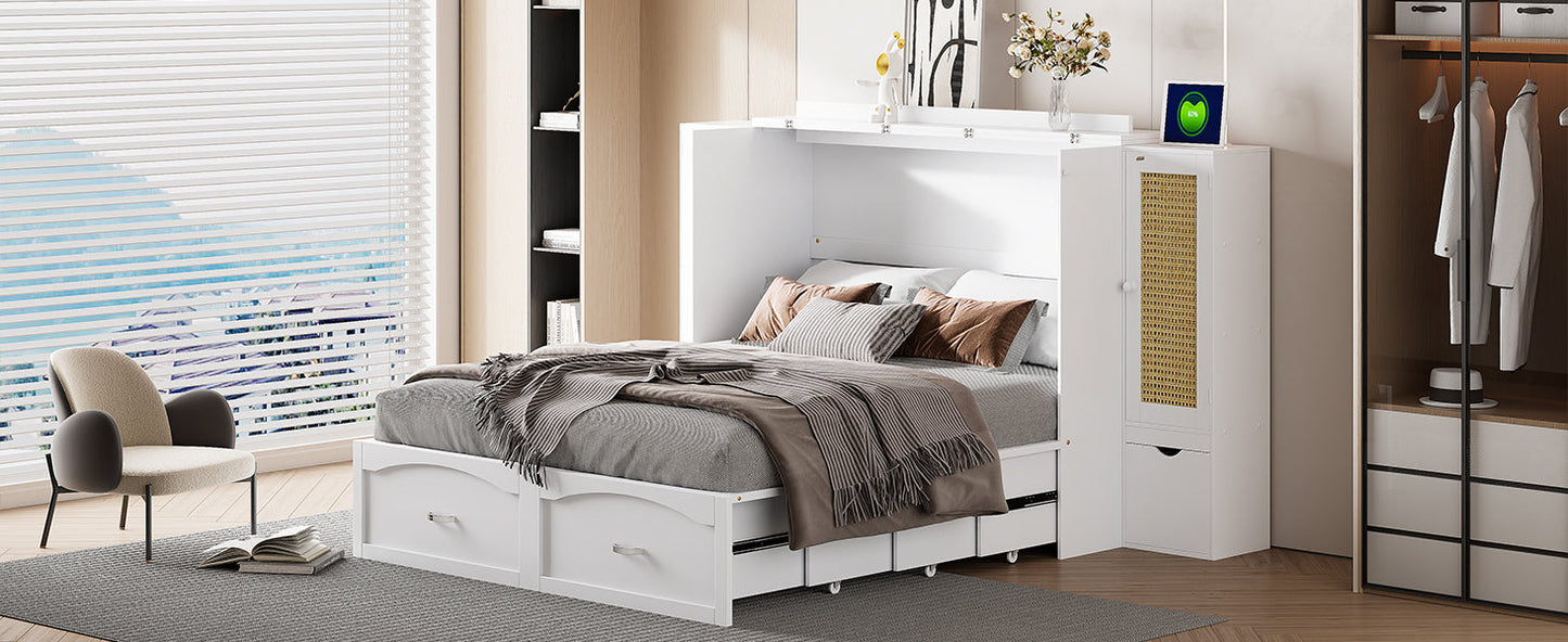 Cama Murphy Grande Blanca con Cajones y Armarios de Almacenamiento