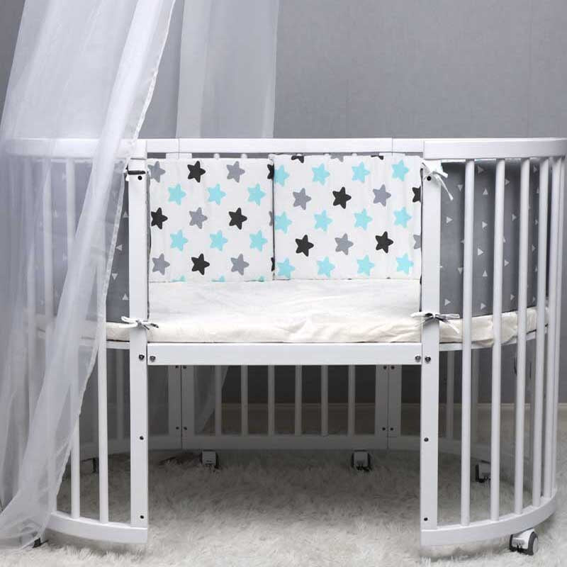 Print Baby Bed Bumper Double-faced Detachable Newborn Crib Around Cot Protector Kids Room Decor - Korvel