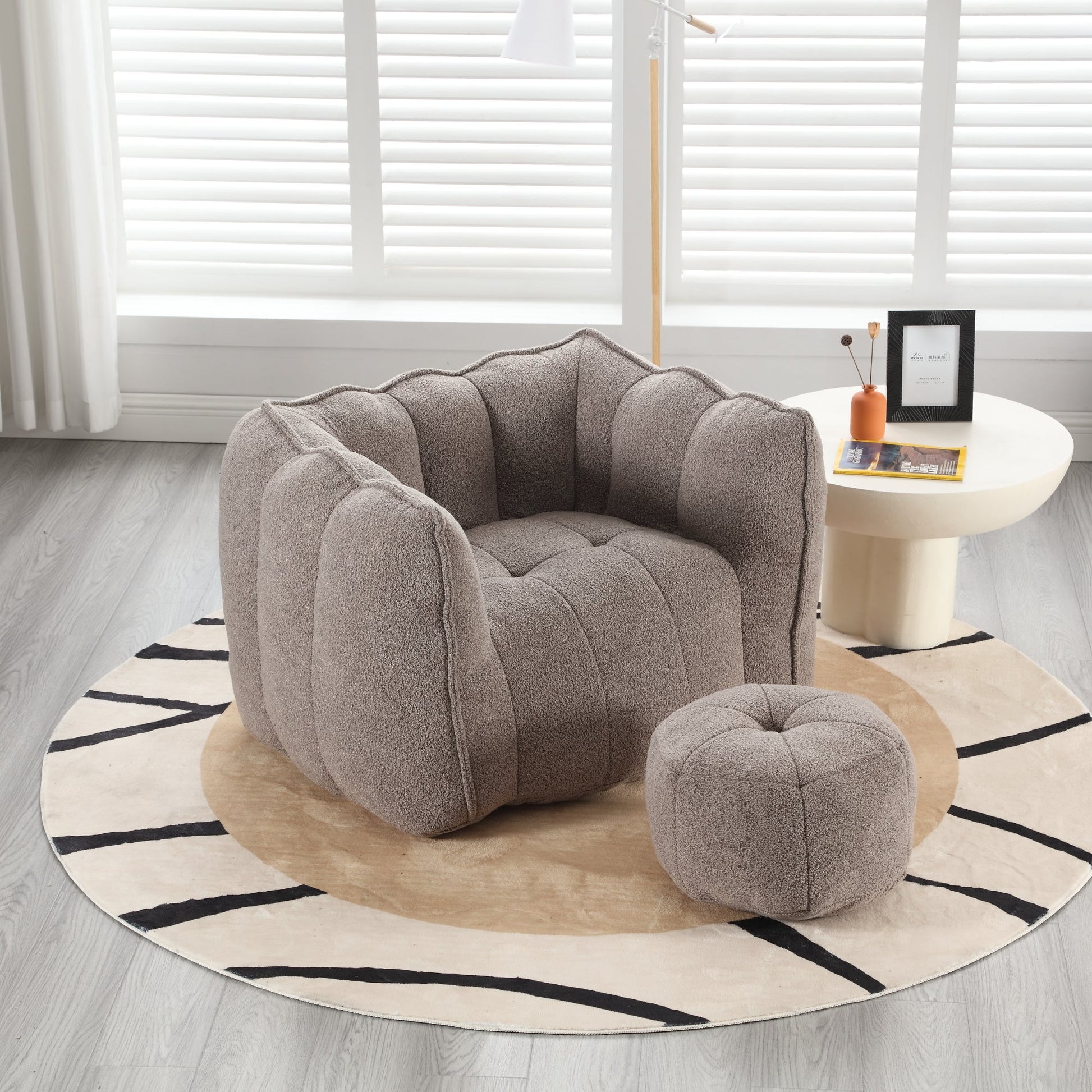 Soft Bean Bag Chair with High Resilient Foam(Chips)for living room and bedroom,Comfortable Square Lazy Sofa with Footstool - Korvel