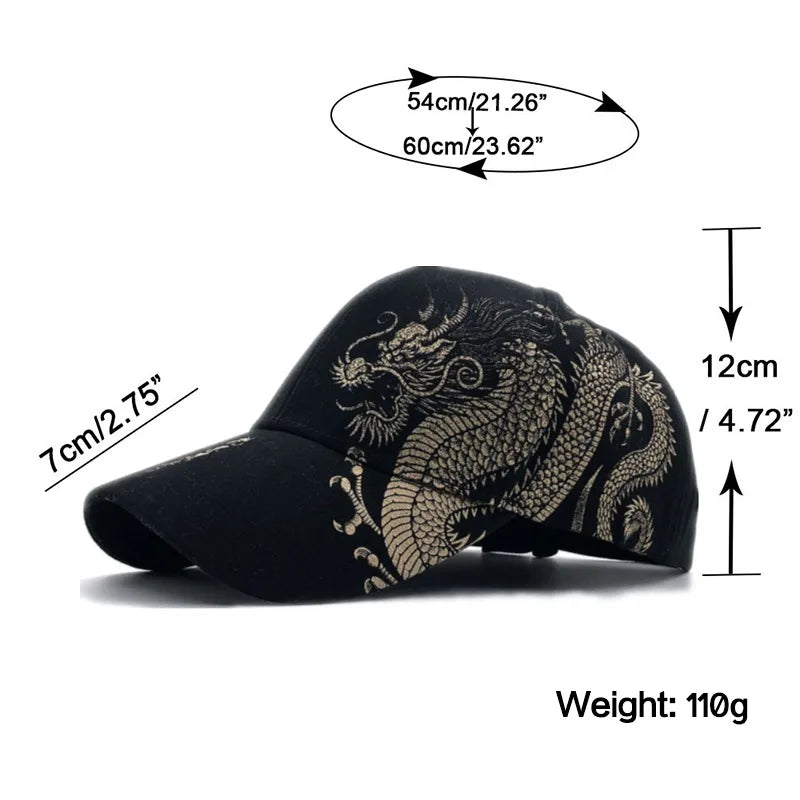 Casquette de baseball ajustable imprimée dragon universel
