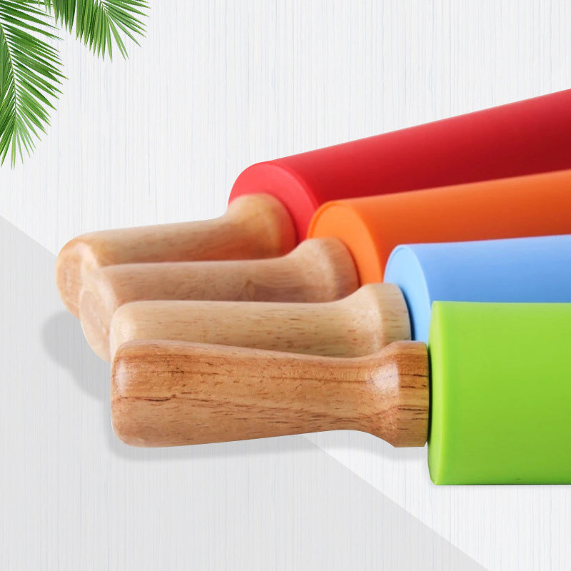 Wooden Handle Silicone Rolling Pin Rolling Pin Roller Flour Pin Small Medium And Large Household Baking Tools And Kitchenware - Korvel