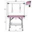 36 inch folding pet grooming table with stainless steel frame and rubber pad, equipped with adjustable armrests and clips (pink) - Korvel