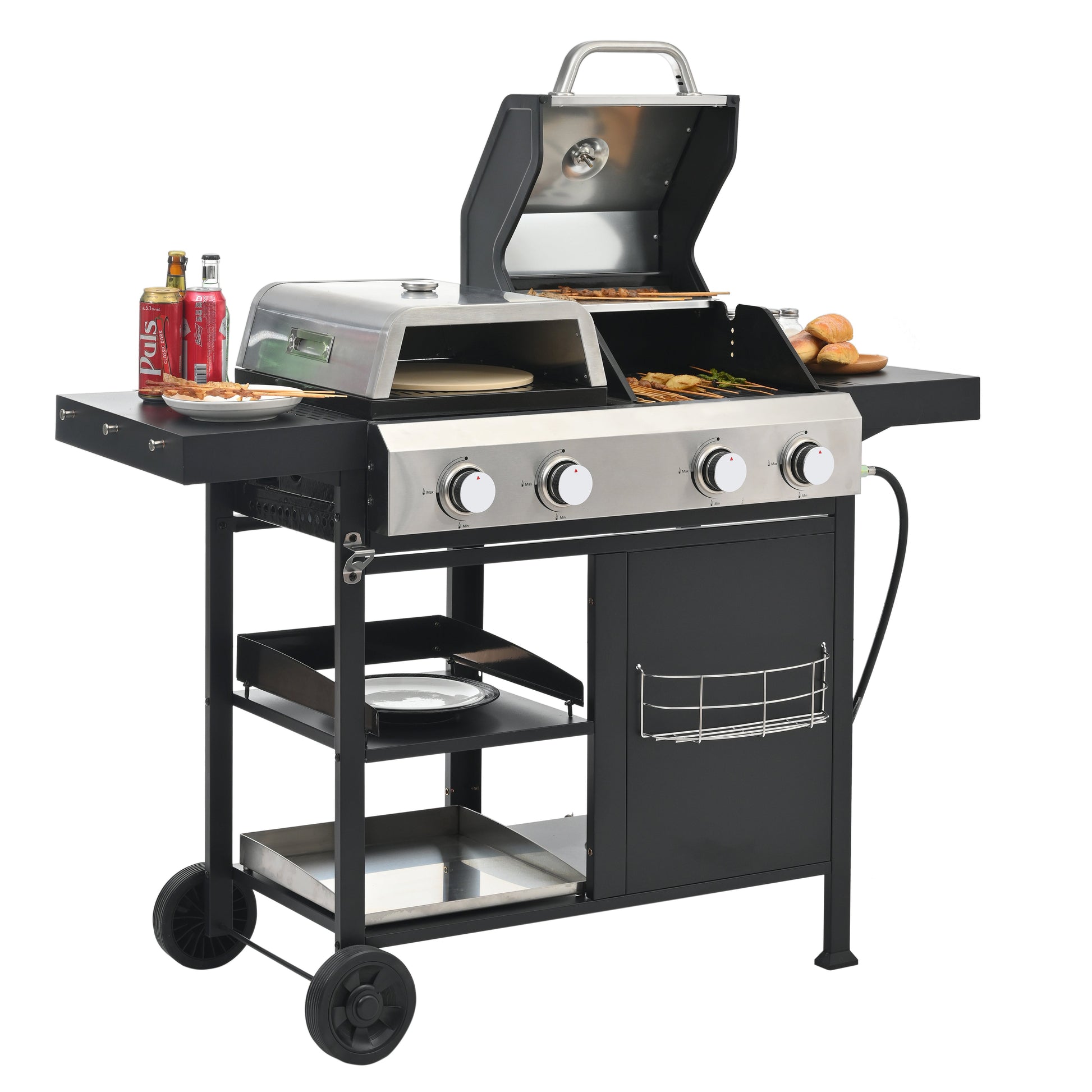 2+2 multifunctional gas barbecue grill and covered grill combination for outdoor cooking - barbecue, barbecue, pizza. - Korvel