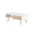 41.34" Rattan Coffee table sliding door for storage solid wood legs White - Korvel